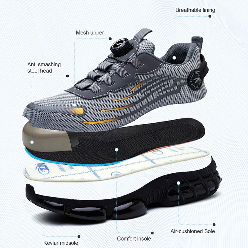 BOA Safety Shoes Men Mesh Upper Steel Toe anti Slip Breathable Shock Absorbing Lightweight Safety Shoes Men