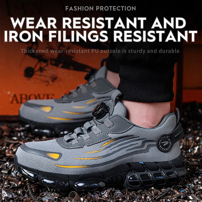 BOA Safety Shoes Men Mesh Upper Steel Toe anti Slip Breathable Shock Absorbing Lightweight Safety Shoes Men